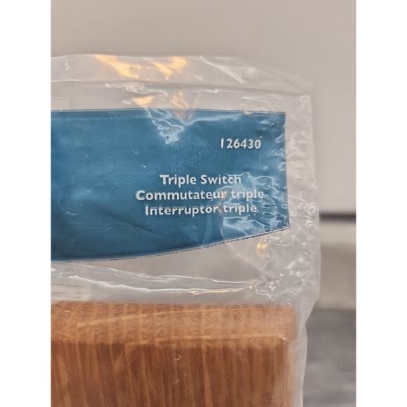 New Brainerd Medium Oak Wood Triple Switch Outlet Cover Wall Plate 126430 [77] - Picture 3 of 10